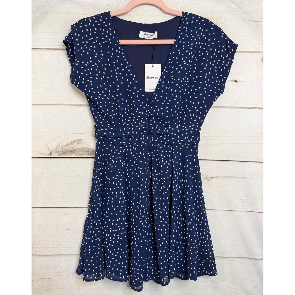 Showpo Navy Blue Polka Dot Mini Dress